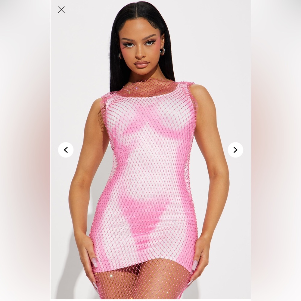Pink Diamonte Mesh Bodycon Dress